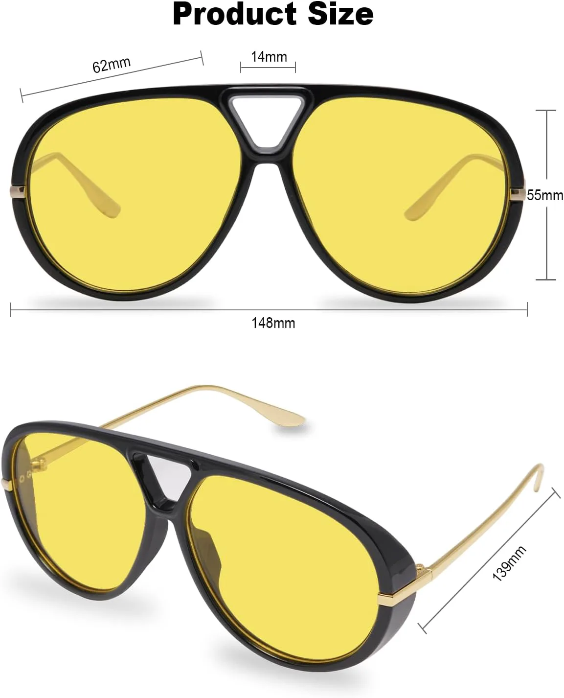 

Солнцезащитные очки-авиаторы для женщин, ретро-очки большого размера, круглые, модные, с защитой от УФ-излучения UV400 GM9609 GIGIMOTTE, 2 Packs Yellow+green