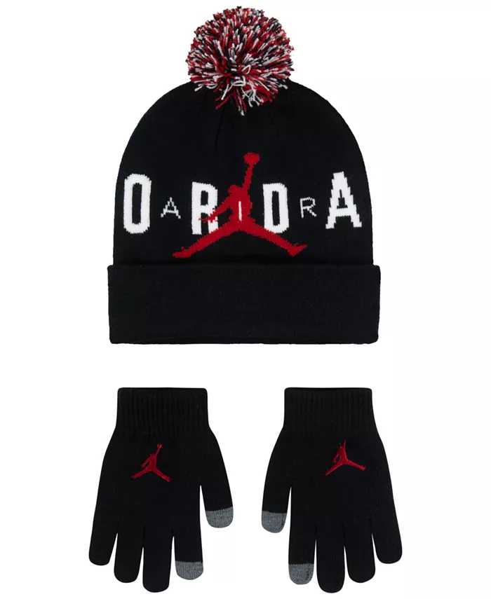 

Комплект из 2 предметов: шапочка с помпоном и перчатки для больших детей Jordan, черный