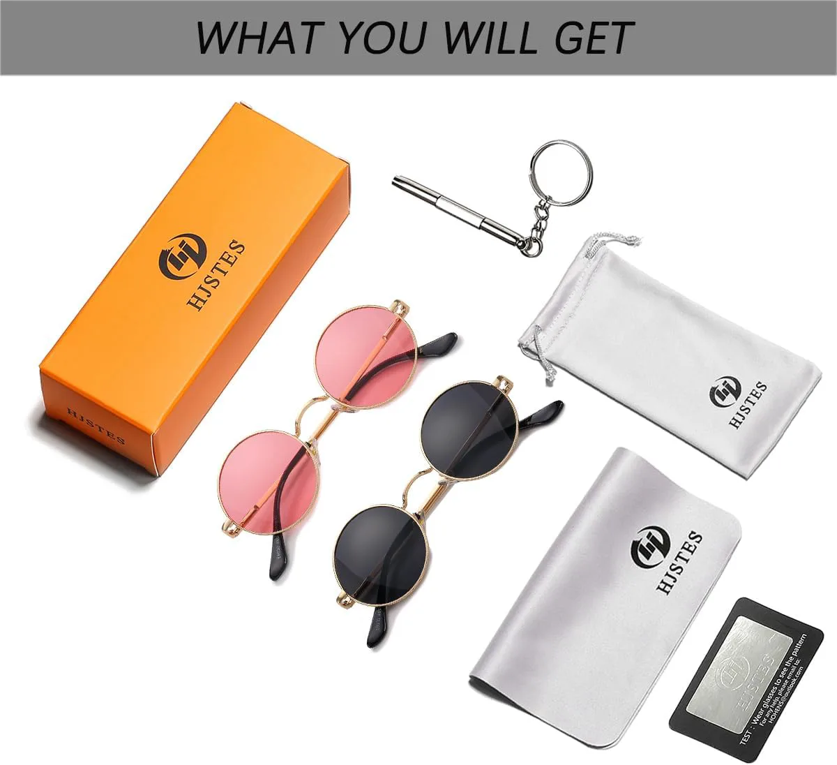 

Поляризованные круглые солнцезащитные очки HJSTES для женщин и мужчин в стиле ретро-хиппи, маленькие круглые солнцезащитные очки, 2 Pack (Gold/Pink+black/Grey)