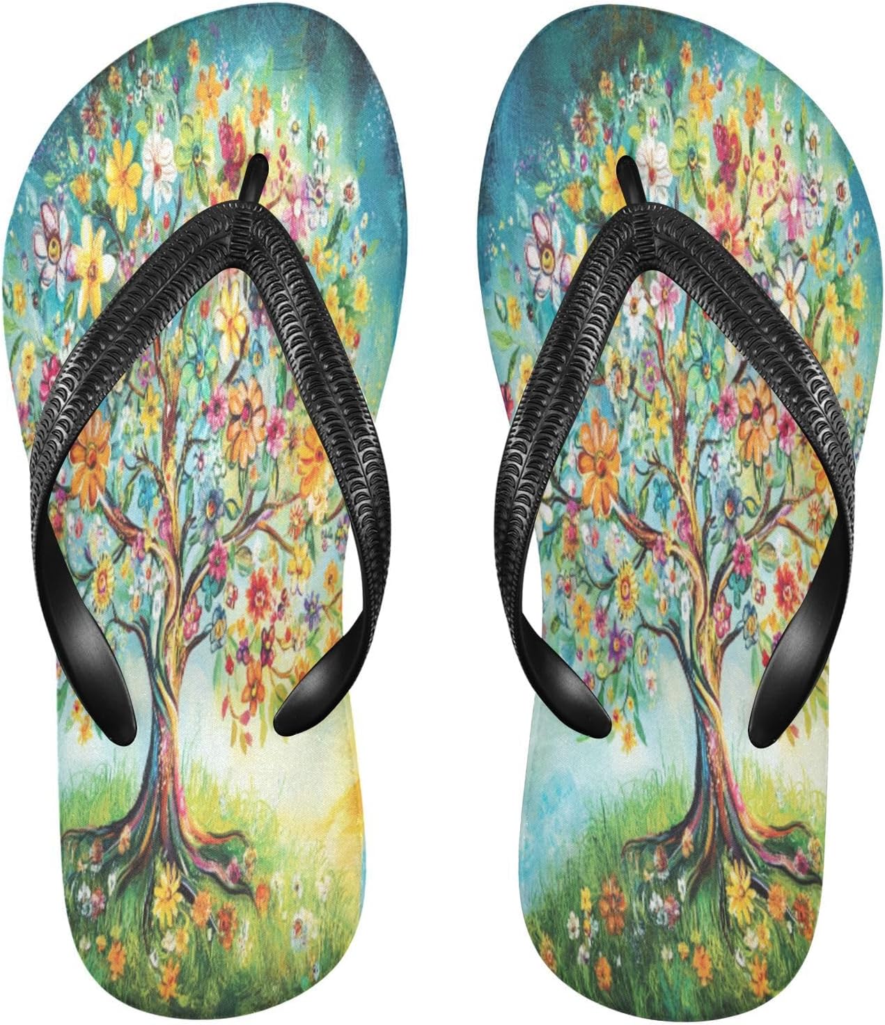 

Женские и мужские пляжные шлепанцы с цветочным деревом, бирюзовые, резиновые, с противоскользящей подошвой, летние тапочки для душа Sinestour