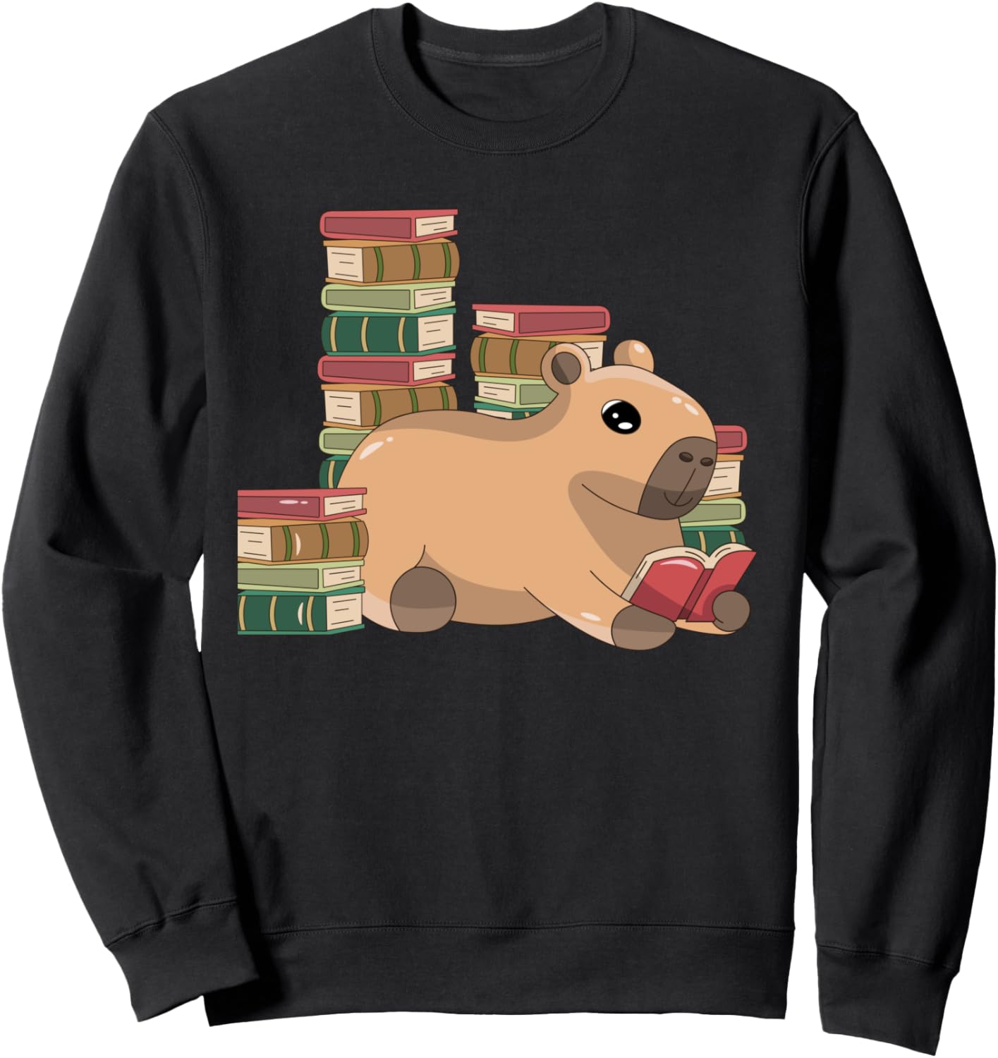 

Забавная толстовка с изображением капибары, читающей книгу Reading Fan Rodent In The Pile Of Books, черный