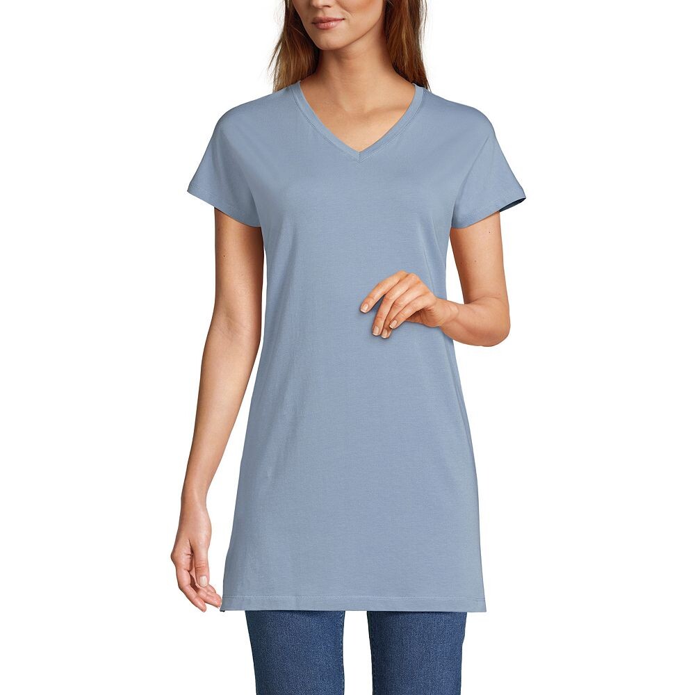 

Женская удлиненная туника из джерси Lands End с v-образным вырезом Lands' End, цвет Pale Slate Blue
