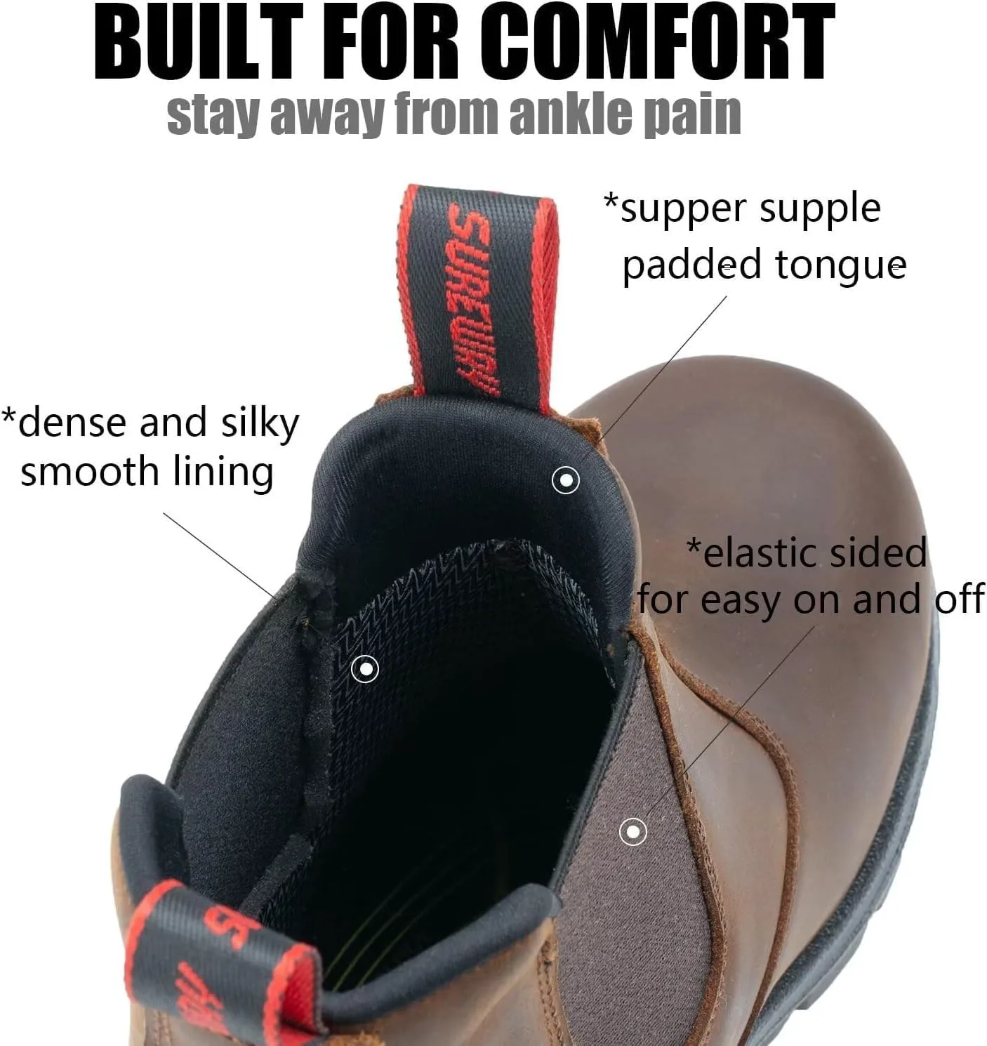 Мужские рабочие сапоги SUREWAY Slip-On, из цельной кожи, антистатические, водо- и противоскользящие, для пожарных, механиков, промышленного и строительного использования, коричневый — фото 4