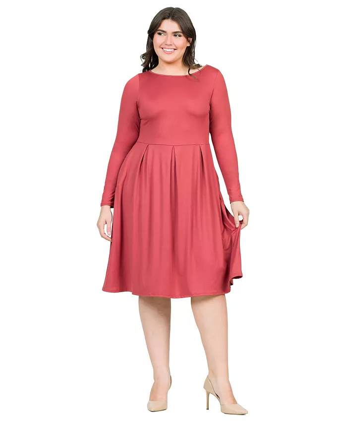 

Платье миди с длинным рукавом и расклешенной юбкой Plus Size 24seven Comfort Apparel, красный