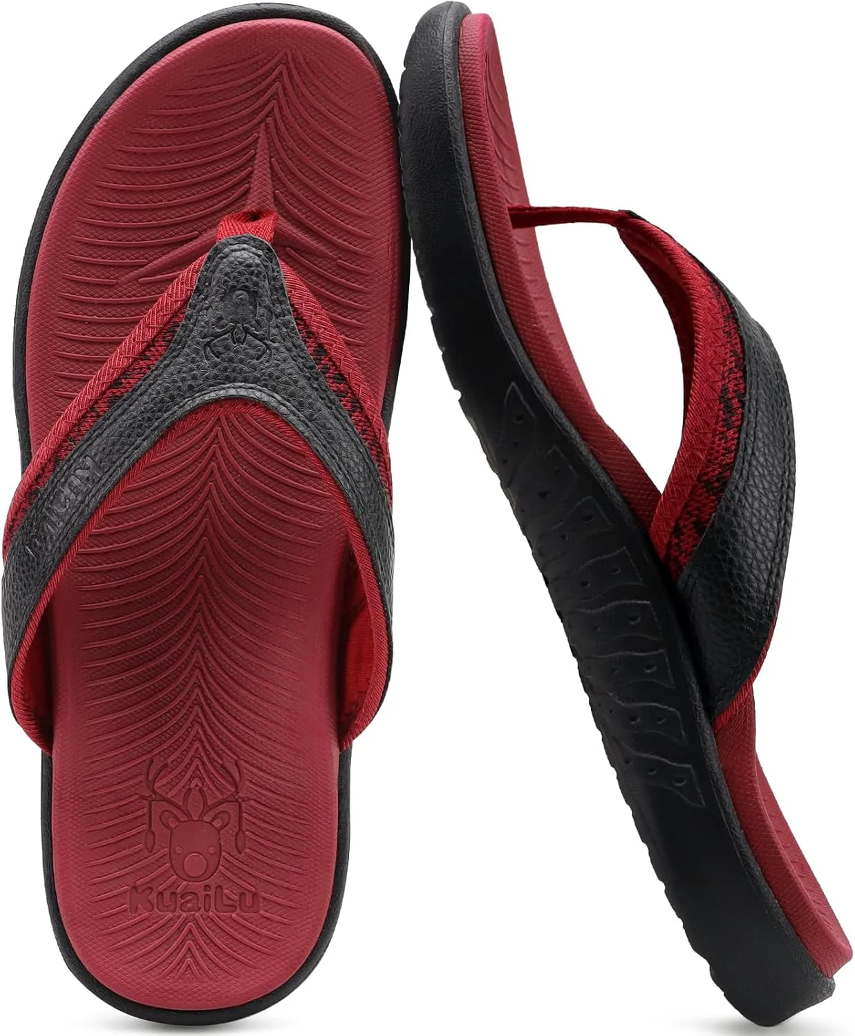 Мужские спортивные шлепанцы KuaiLu, удобные ортопедические вьетнамки с поддержкой свода стопы при плантарном фасциите, для улицы и пляжа, размеры 7-15, черный — фото 3