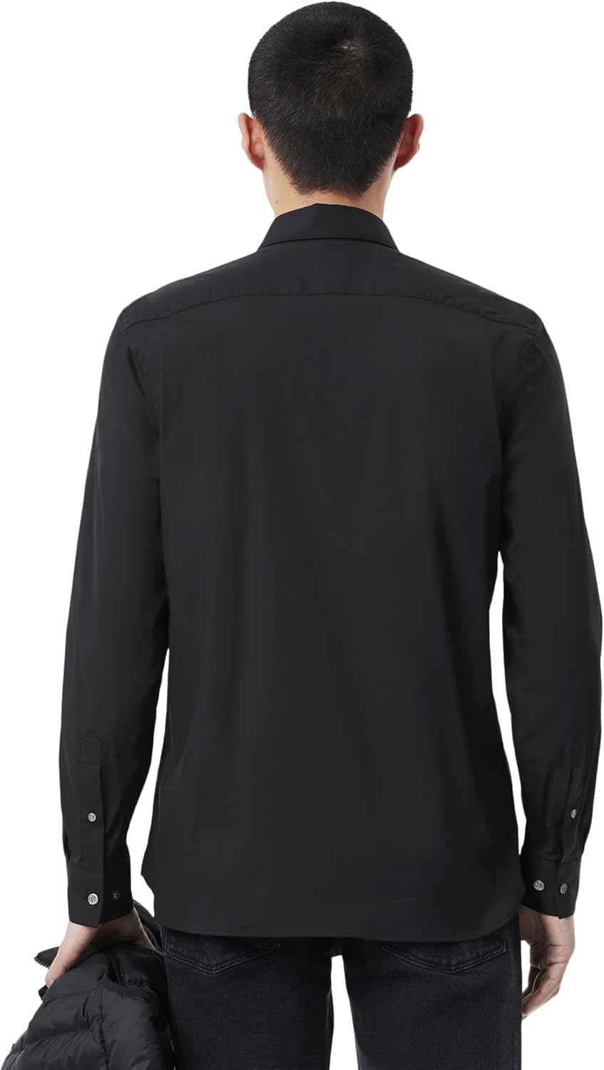 Lacoste мужская рубашка Slim Fit с французским воротником и эластичной тканью, Black — фото 4