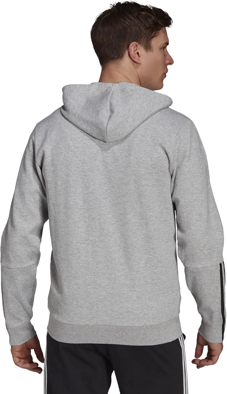 Толстовка Adidas Essentials Doubleknit Cut с капюшоном на молнии и тремя полосками, серый/черный — фото 4