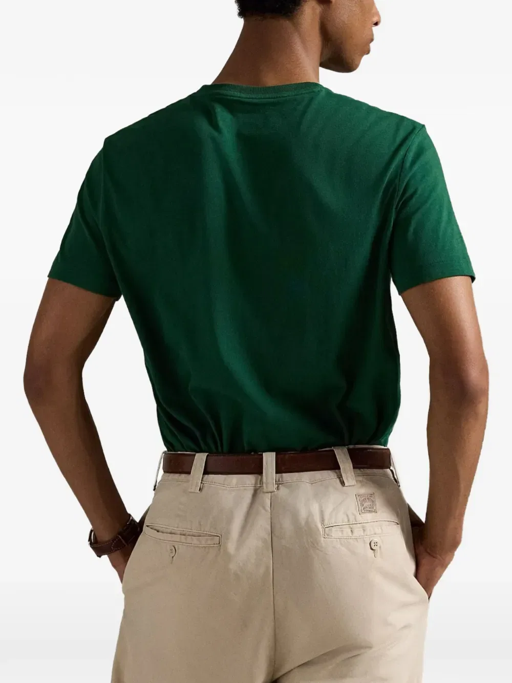 Хлопковая футболка с вышитым логотипом и круглым вырезом Polo Ralph Lauren, зеленый — фото 2