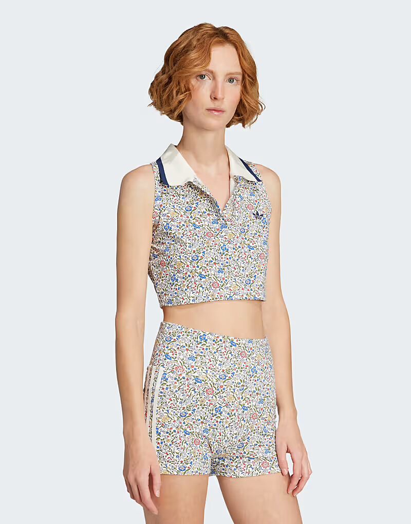 

Укороченный топ-поло без рукавов liberty london Adidas Originals, кремовый