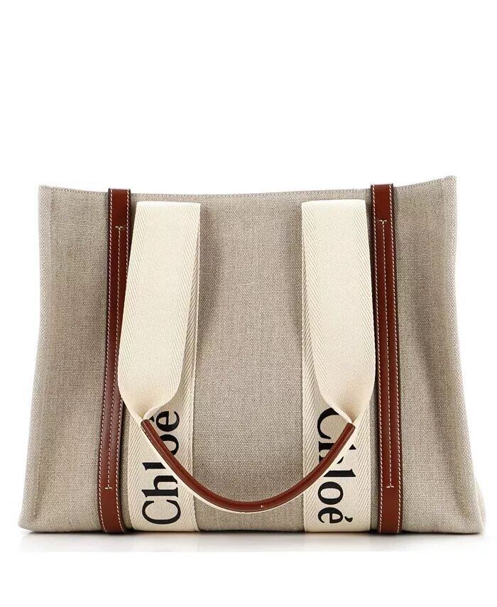 

Средняя деревянная сумка-тоут из холста с кожей Pre-Owned Chloe, коричневый/бежевый