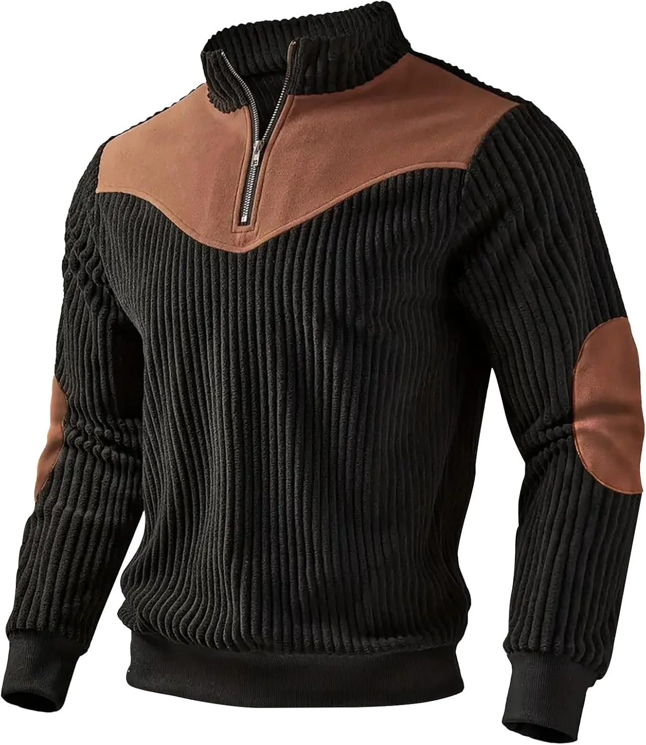 

Мужской вельветовый пуловер с четвертью молнии и воротником-стойкой