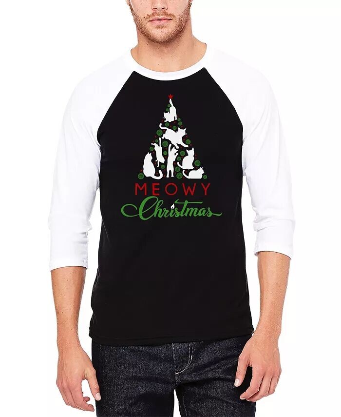 

Футболка мужская бейсбольная Meowy Christmas Tree с принтом в виде реглана и надписью Word Art LA Pop Art, черный