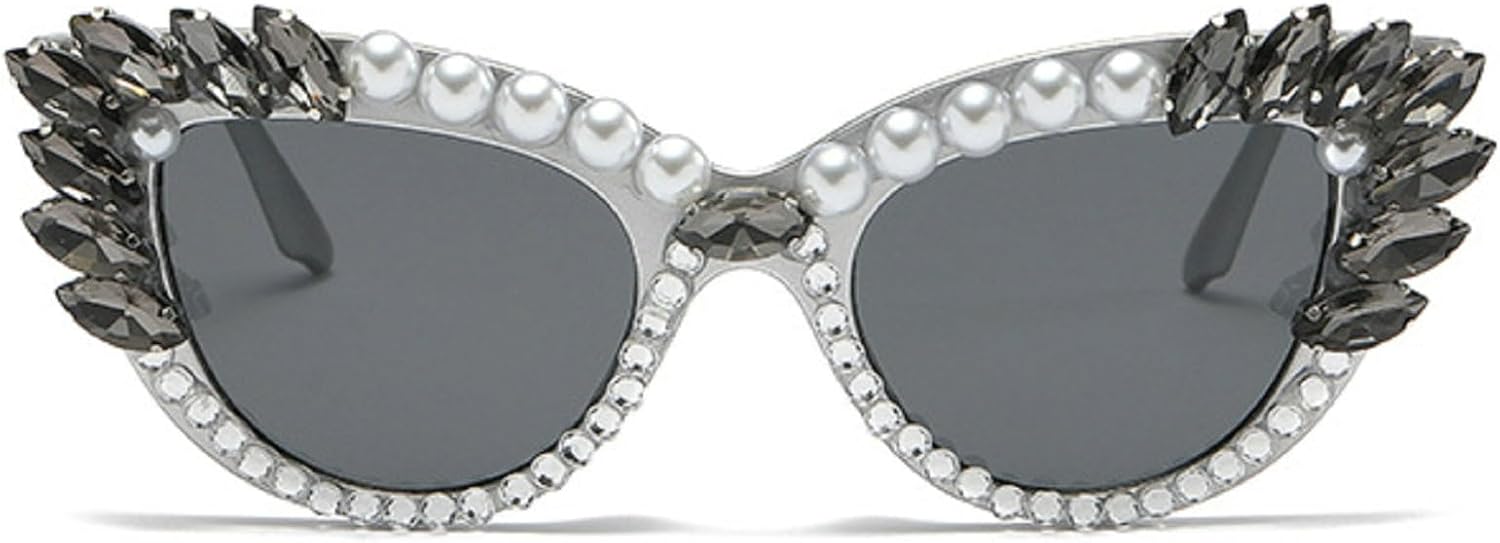 

Солнцезащитные очки «кошачий глаз» с разноцветными бриллиантами, модные женские солнцезащитные очки с крупными жемчужными стразами, стильные женские солнцезащитные очки для вечеринок mincl, Gray