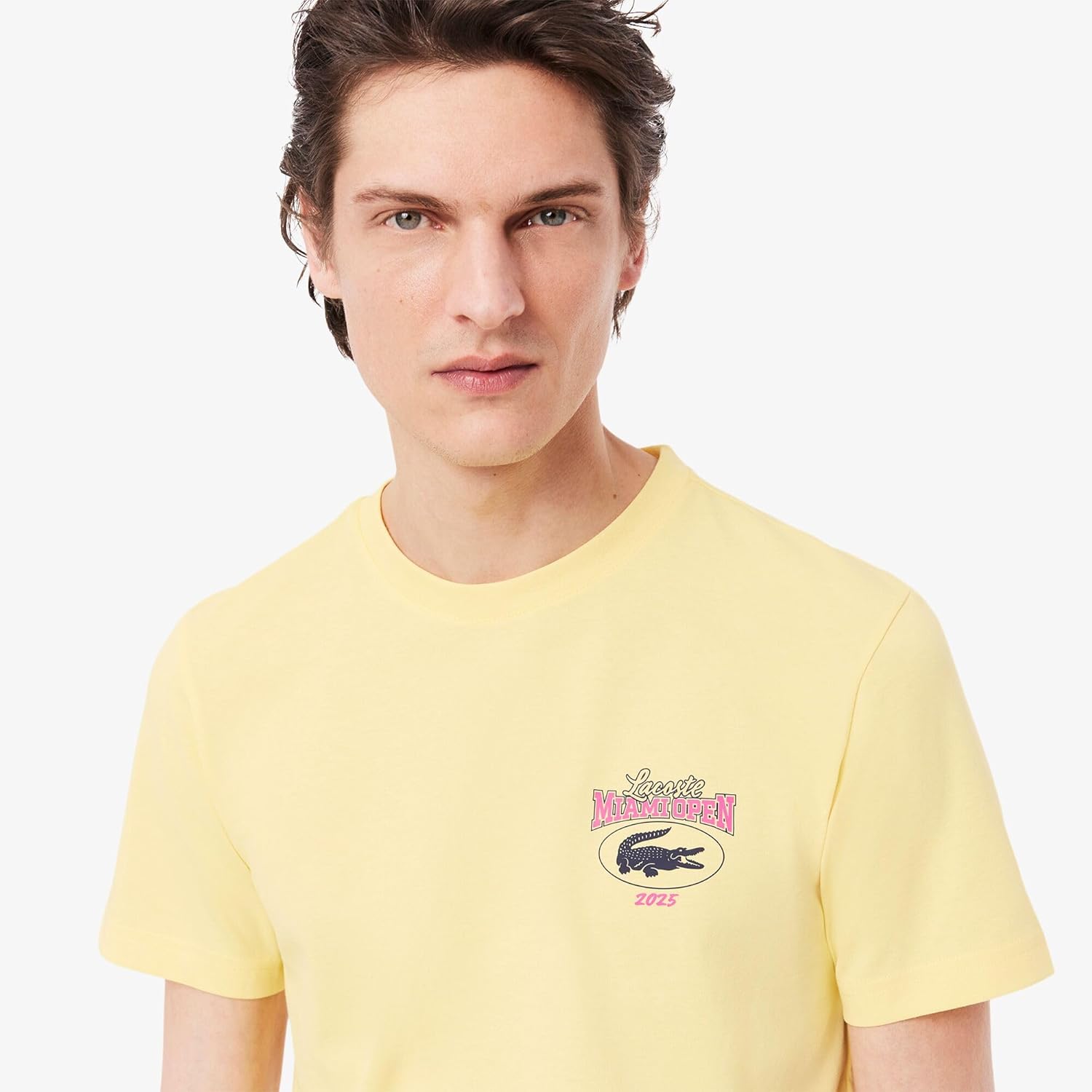 Футболка Lacoste Official 2025 Miami Open One-Point Print для мужчин, модель TH8651-10, бледно-желтый — фото 2