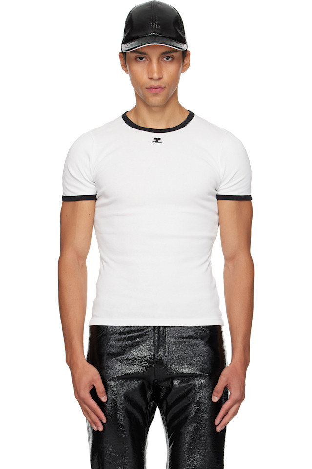 

Courrèges Белая контрастная футболка с фирменным рисунком