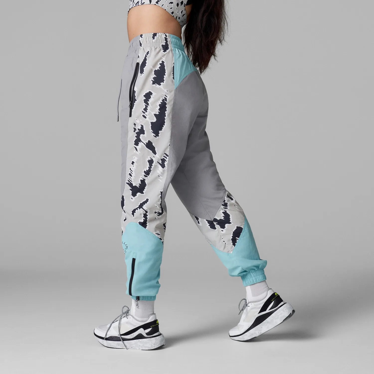 Adidas Stella McCartney цветные спортивные брюки вязаные женские sweatpants aluminum gray/aqua green — фото 3