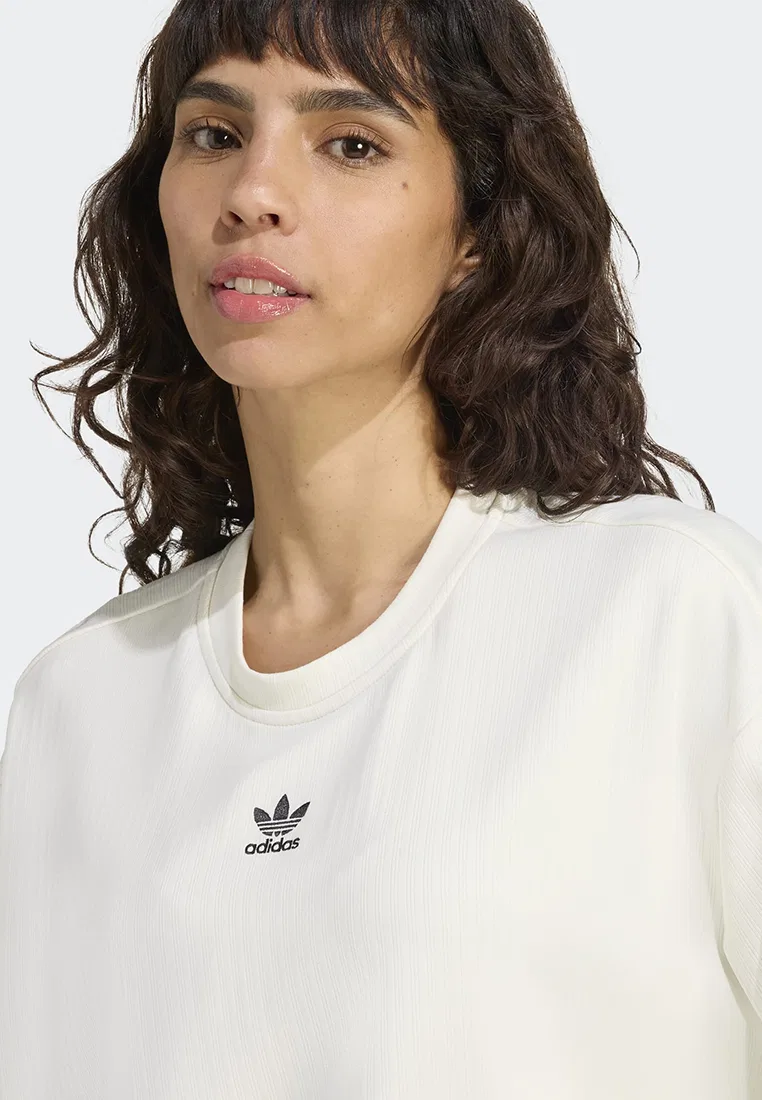 Топ с длинным рукавом, широкий рубчик, Essentials Adidas, белый — фото 3