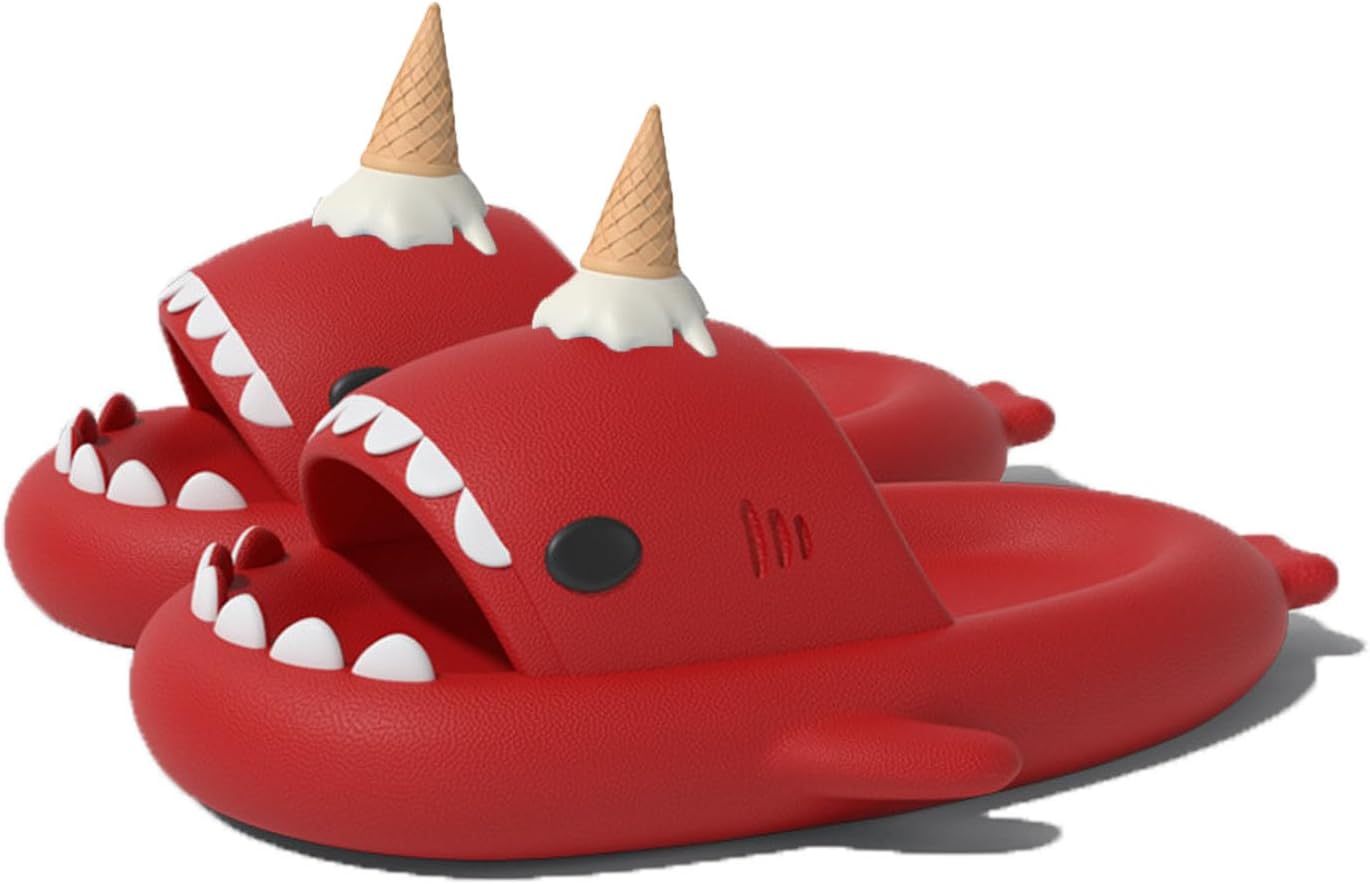 

Сандалии Zureto Ice Cream Shark, с 3D-забавными плавниками в виде мороженого, унисекс, облачные сандалии-акулы из ЭВА для пляжа, красный