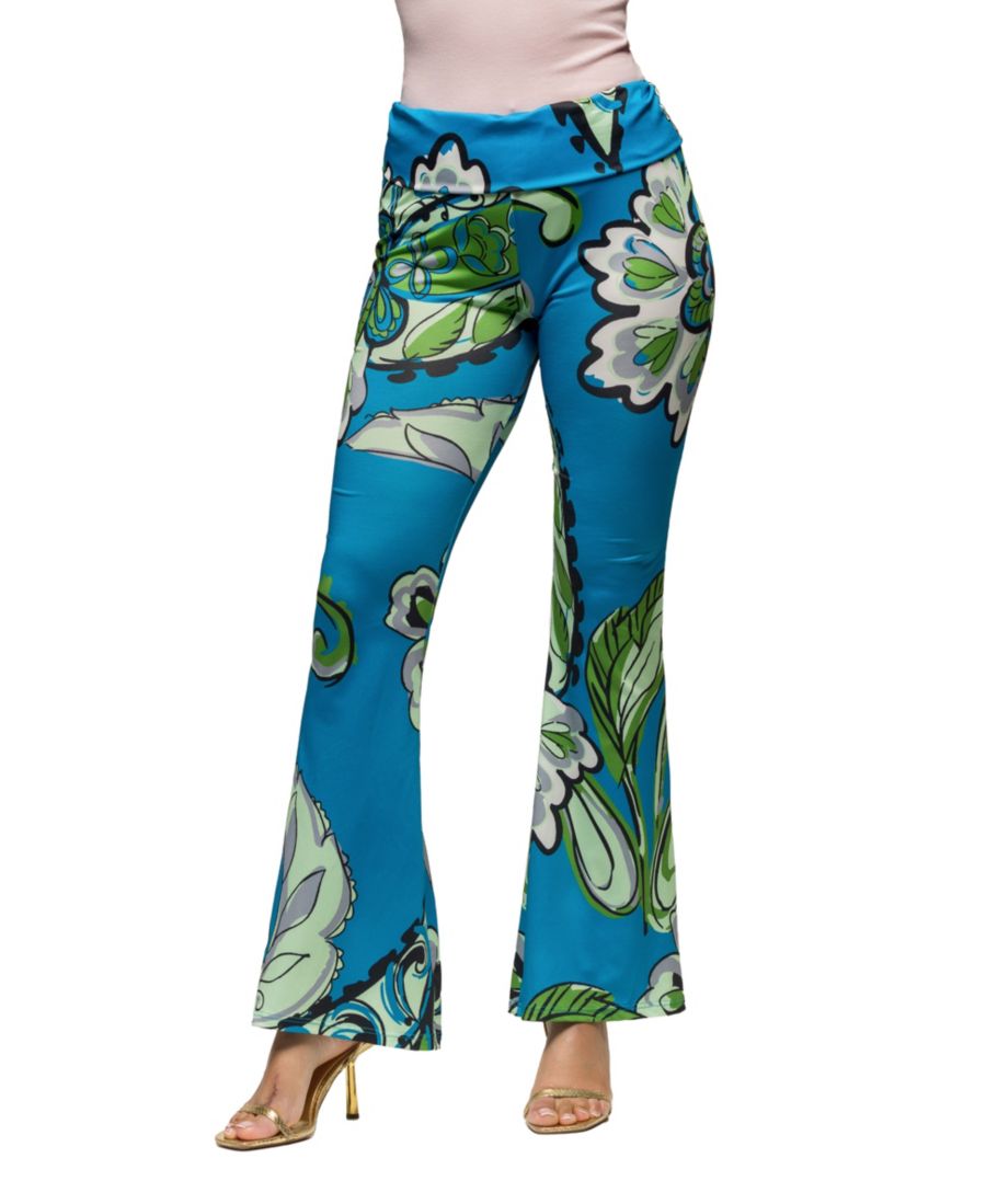 

Женские брюки-клеш бирюзового цвета с узором пейсли, с отворотом на талии 24seven Comfort Apparel, Blue Multi