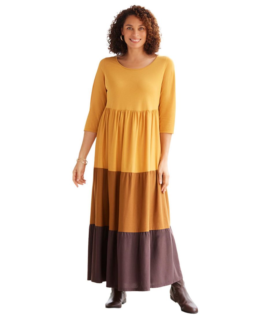 

Платье большого размера с многоярусной юбкой в стиле колор-блок Woman Within, Honey glaze colorblock