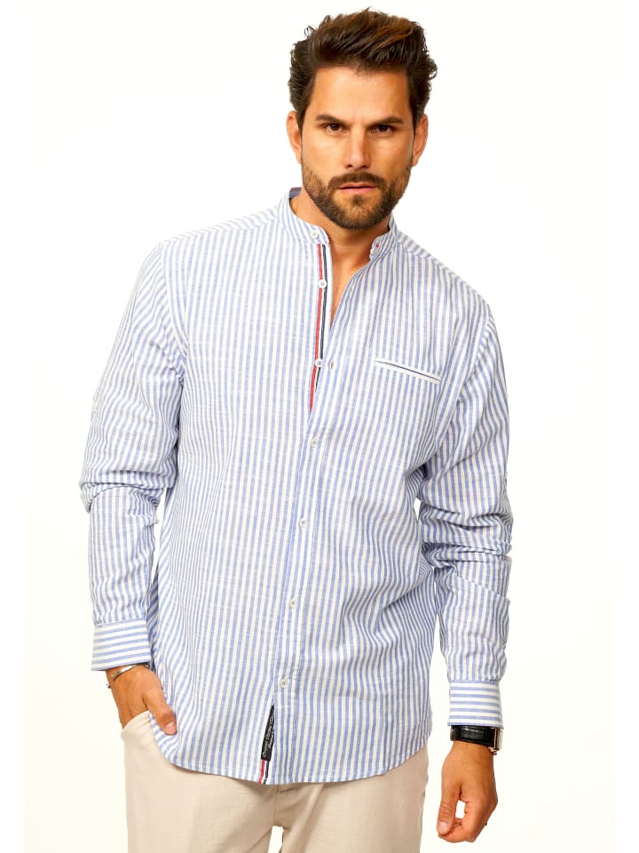 

Behype Рубашка с длинными рукавами, в полоску, прямого кроя, со стоячим воротником, синего цвета