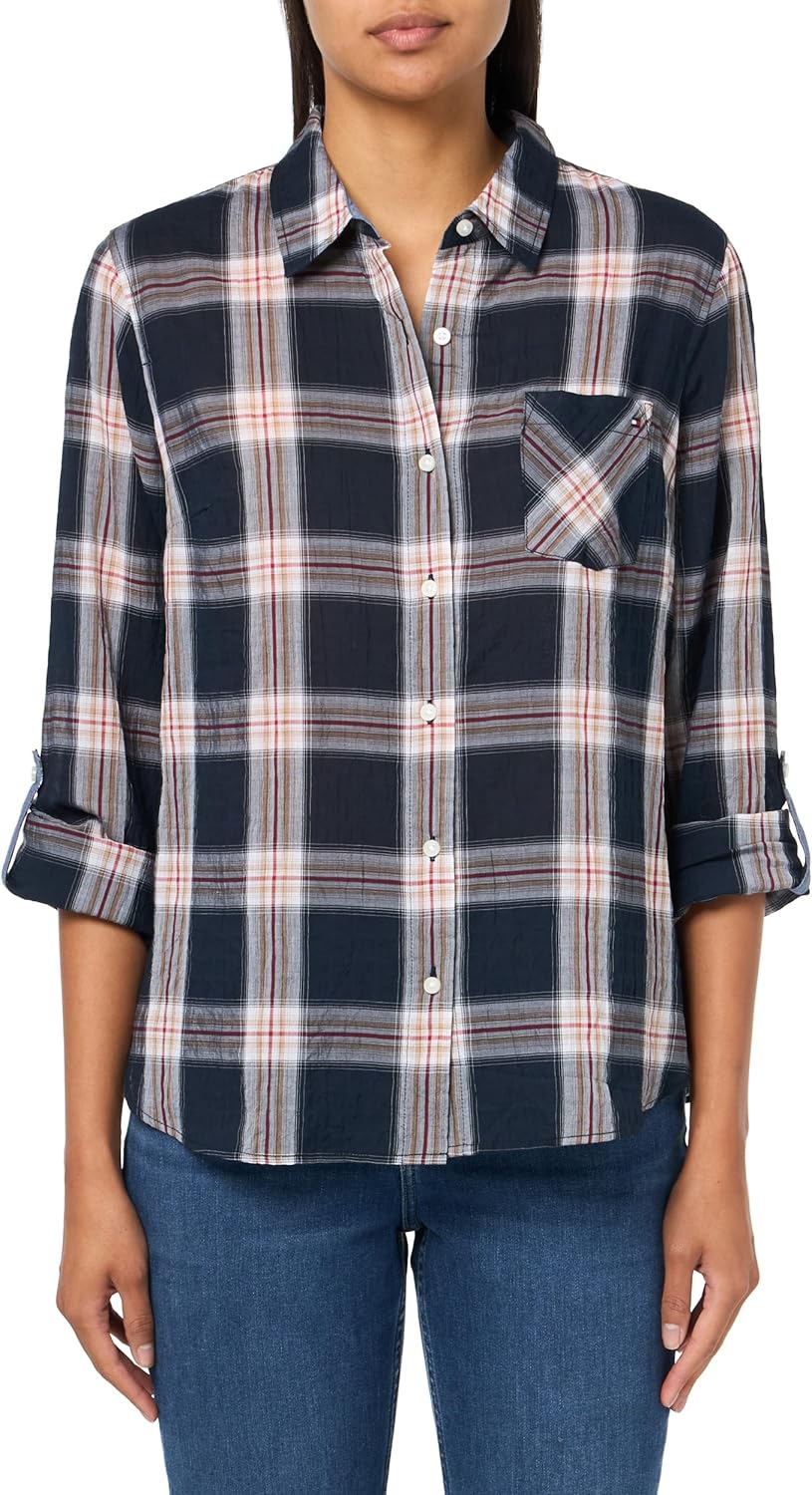 

Женская спортивный рубашка Tommy Hilfiger с длинными рукавами и застежкой на пуговицы, Sky Captain Multi