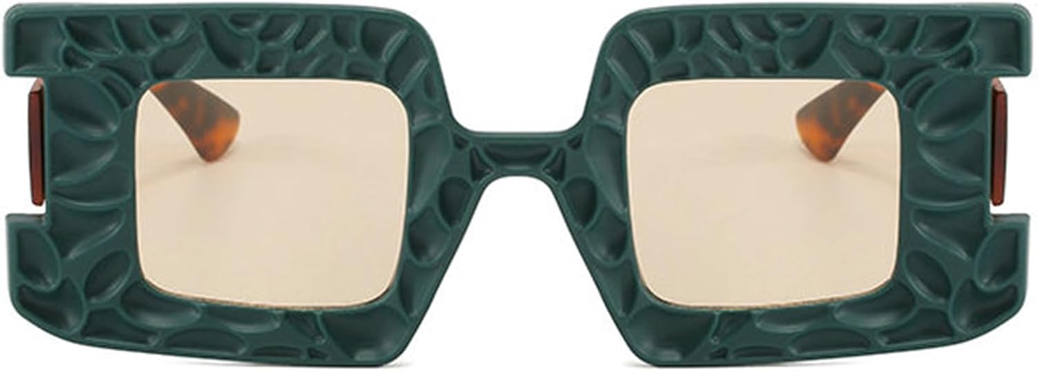 

Willochra Квадратные женские панк-солнцезащитные очки с вогнутой и выпуклой оправой, роскошные очки в стиле Y2K, защита от УФ-излучения UV400, модные дизайнерские мужские очки F27, Green