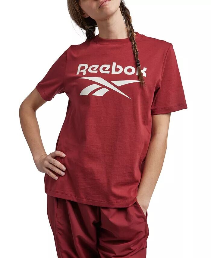 

Женская фирменная хлопковая футболка с большим логотипом Reebok, красный
