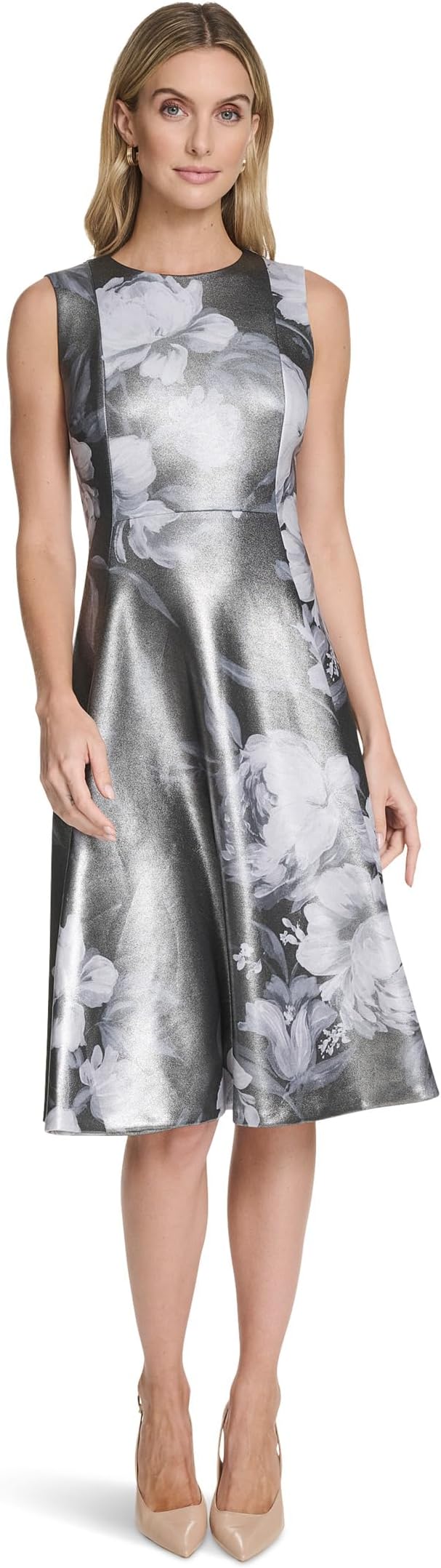 

Женский топ-трапеция без рукавов с металлическим отливом Calvin Klein, Black Silver