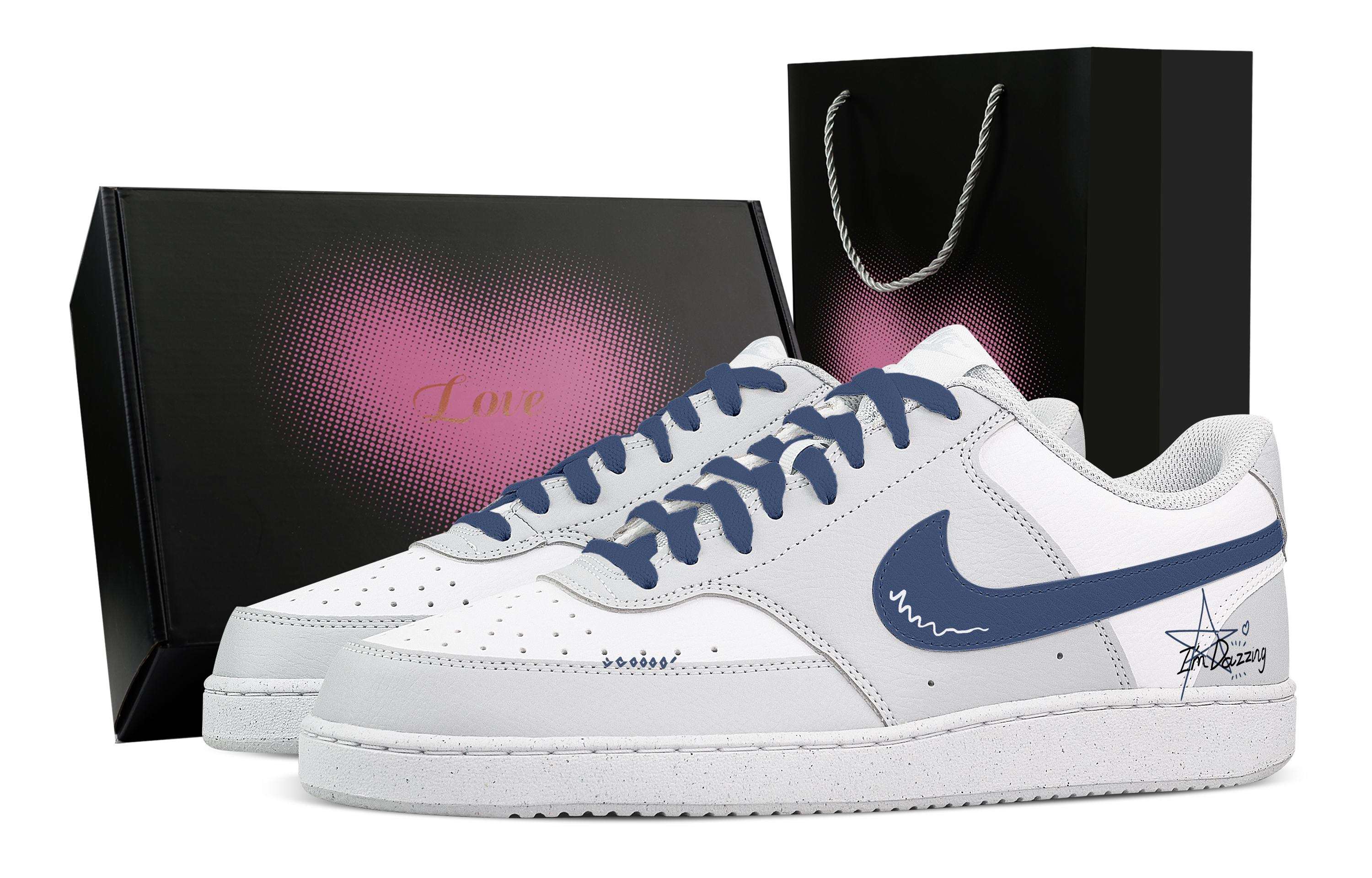 

Nike Кроссовки Court Vision Starry Sea Heart Box для скейтбординга, износостойкие, белые, синие, мужские