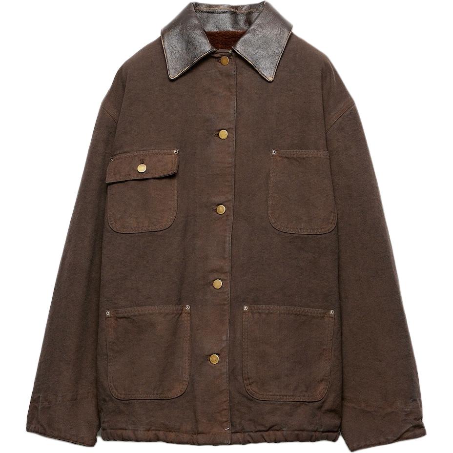

PRADA Кожаный воротник Холщовая куртка, Brown