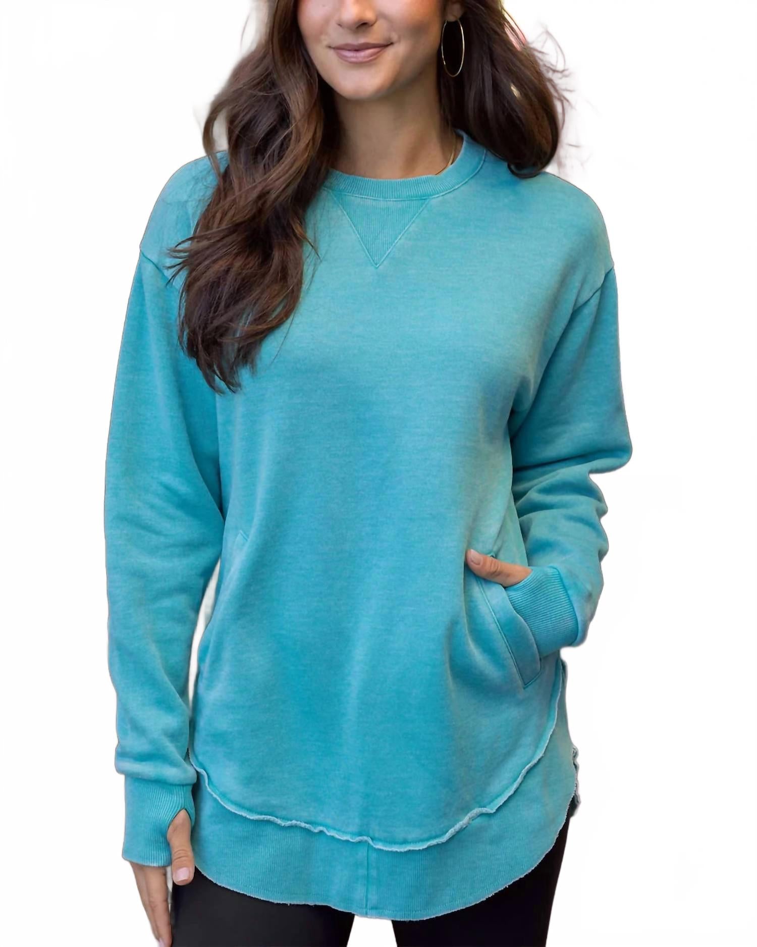 

Женская винтажная туника-свитшот цвета морской волны Grace and Lace, Washed Aqua