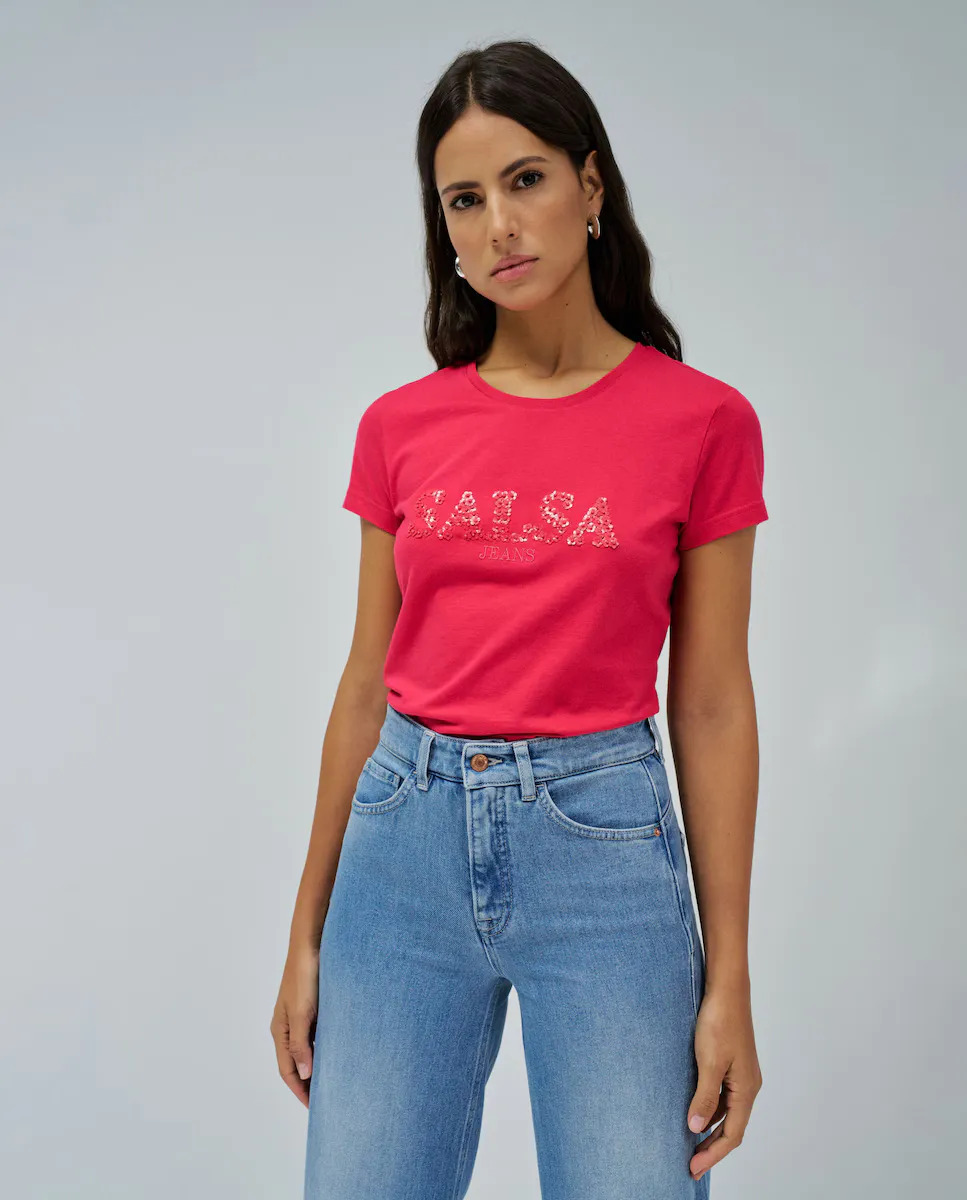 

Женская футболка с коротким рукавом и брендингом Salsa Jeans, коралловый