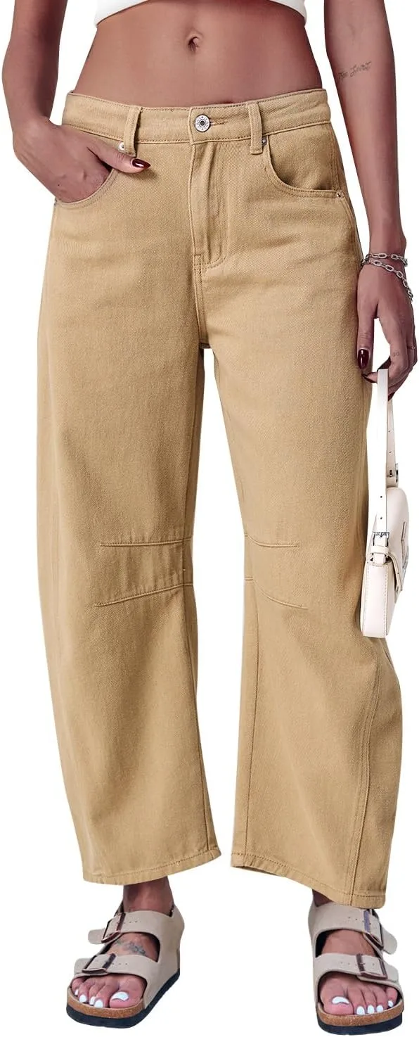 

Джинсы Mid Rise Barrel для женщин широкие укороченные GREAIDEA