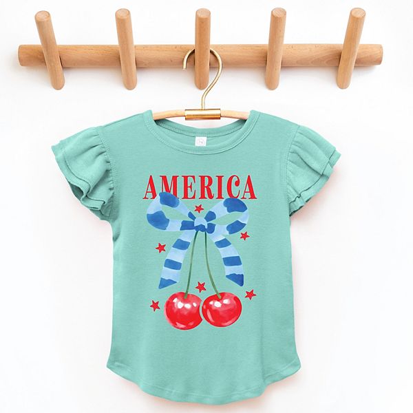

Футболка с рукавами-фонариками Coquette America Cherries The Juniper Shop, Seafoam