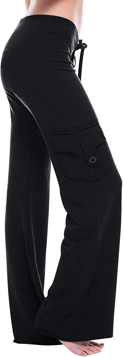 

Йога-штаны с карманами для женщин, высокие, прямые, плюс сайз KICILVS