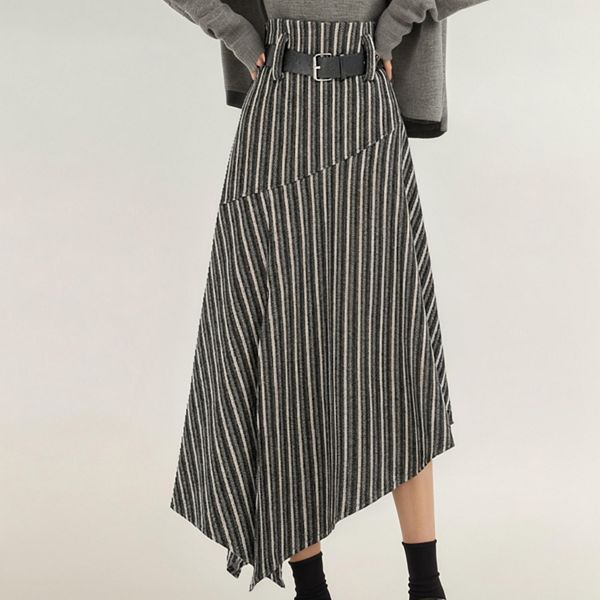 

Женская асимметричная юбка миди в полоску с высокой талией и драпировкой Anna-Kaci, Khaki