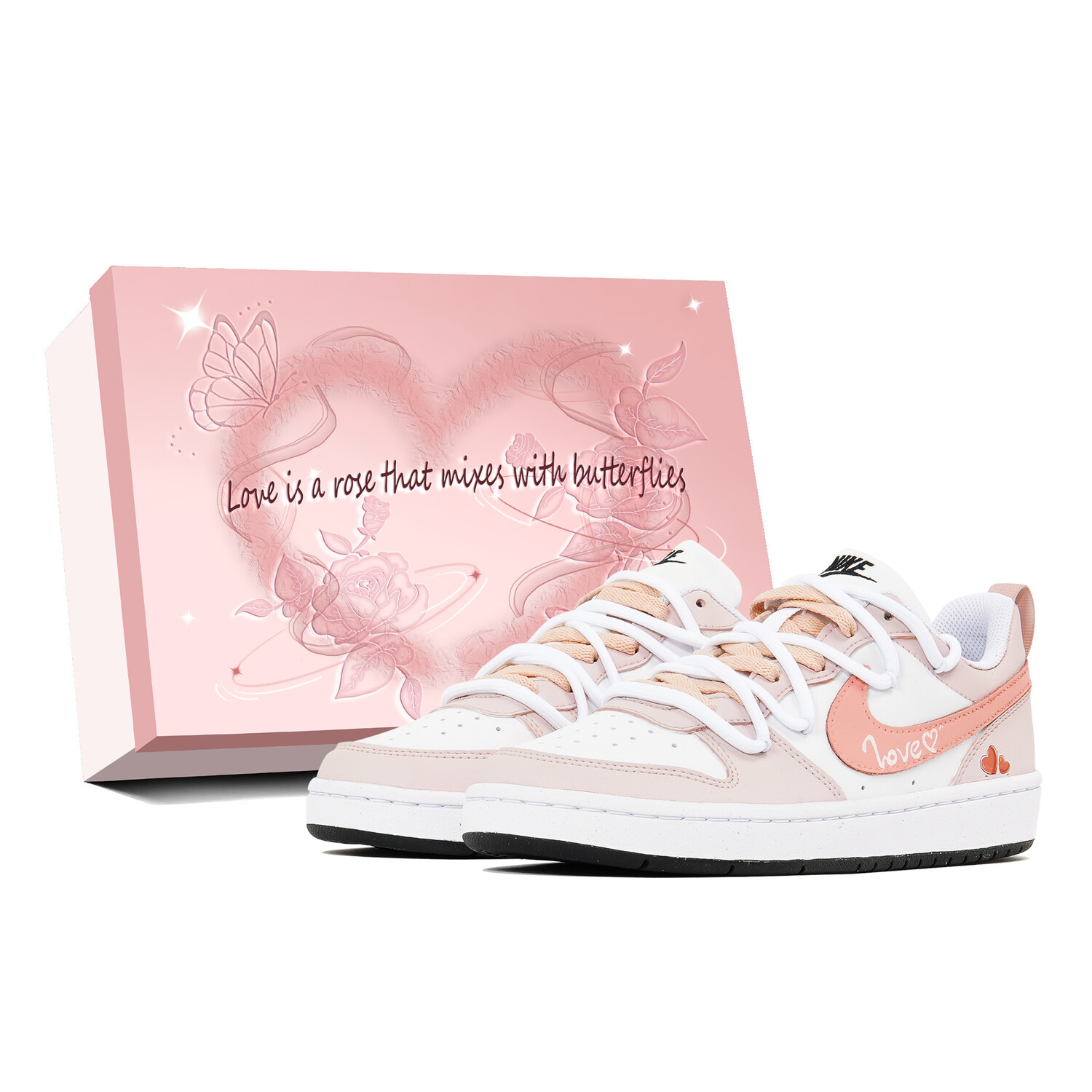 

Кроссовки Nike Court Borough Skateboard Shoes Women's Low-Top White Pink, Розовый, Кроссовки Nike Court Borough Skateboard Shoes Women's Low-Top White Pink
