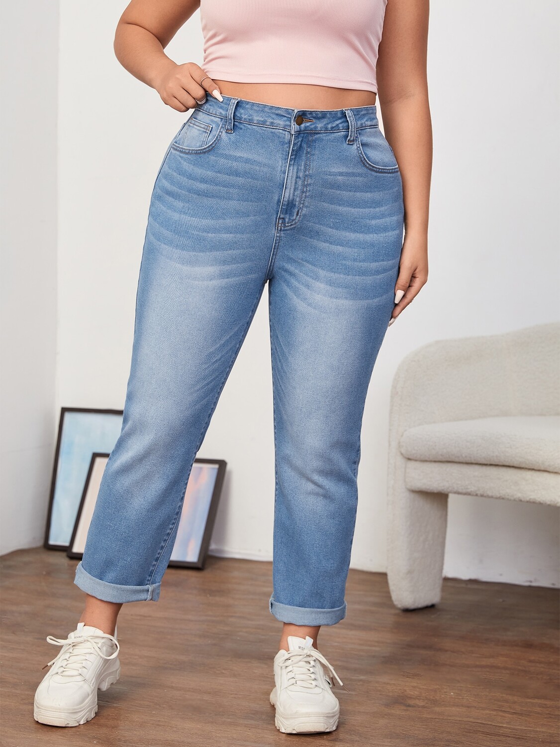 

EZwear Plus Джинсы для мамы с завышенной талией Shein, светло-голубой