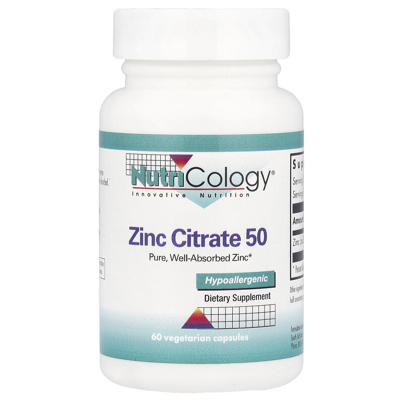 

Nutricology, Цитрат цинка 50, 60 вегетарианских капсул