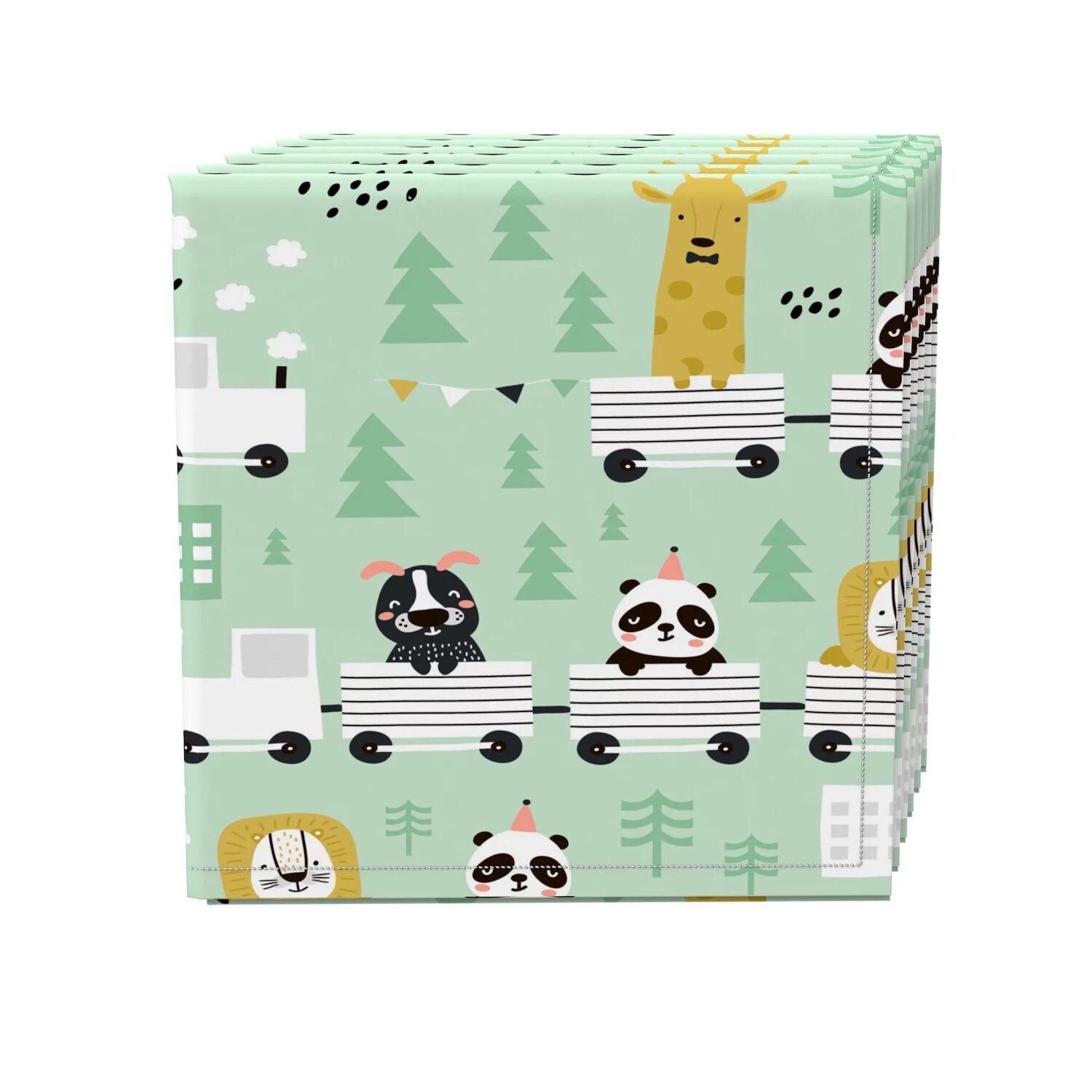 

Набор салфеток из 4 шт., 100% хлопок, 20x20 дюймов, нарисованные вручную животные в поезде