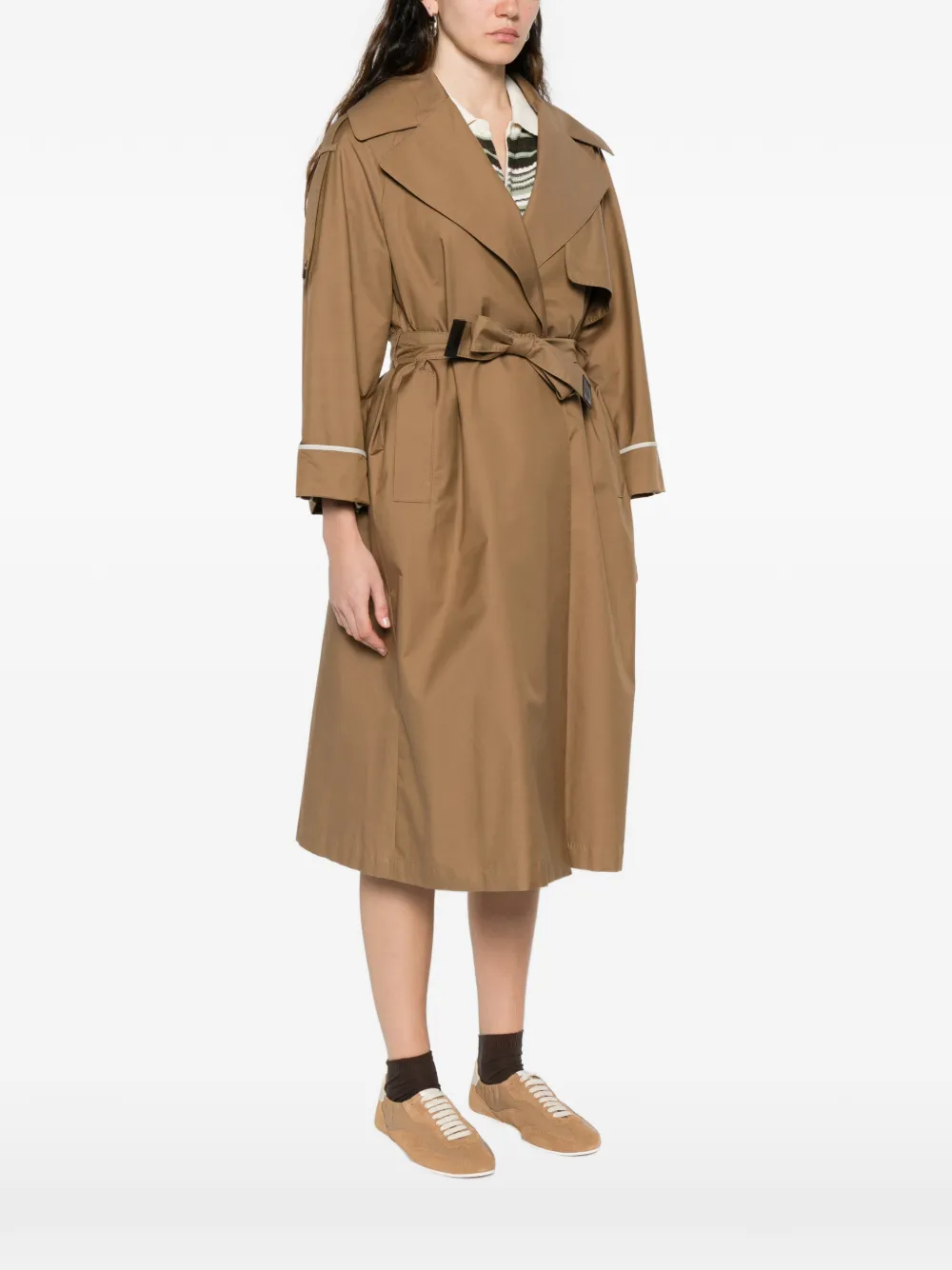 Пальто с лацканами и поясом MAX MARA, коричневый — фото 3