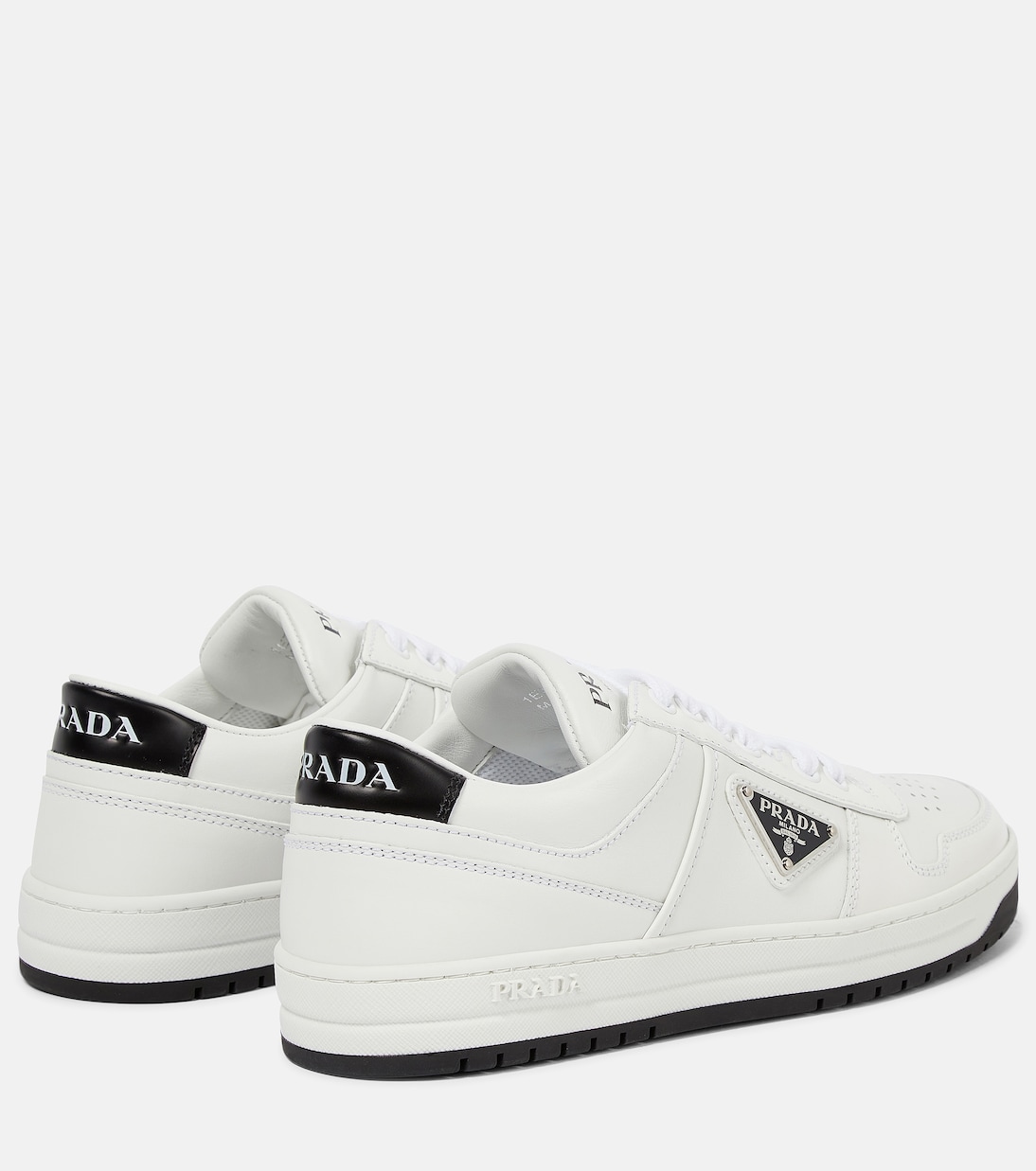 Кожаные кроссовки Logo Prada, Bianco+Nero — фото 3