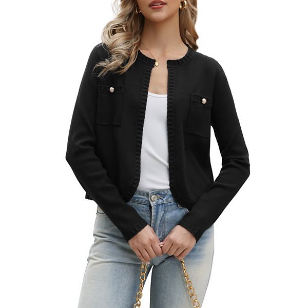 

Кардиган на пуговицах для женщин с длинным рукавом и круглым вырезом Inspire Chic, Black