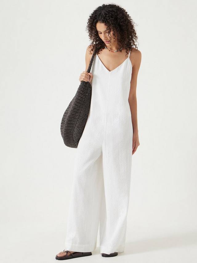 

Сиреневый хлопковый комбинезон с расклешенными брючинами HUSH, White