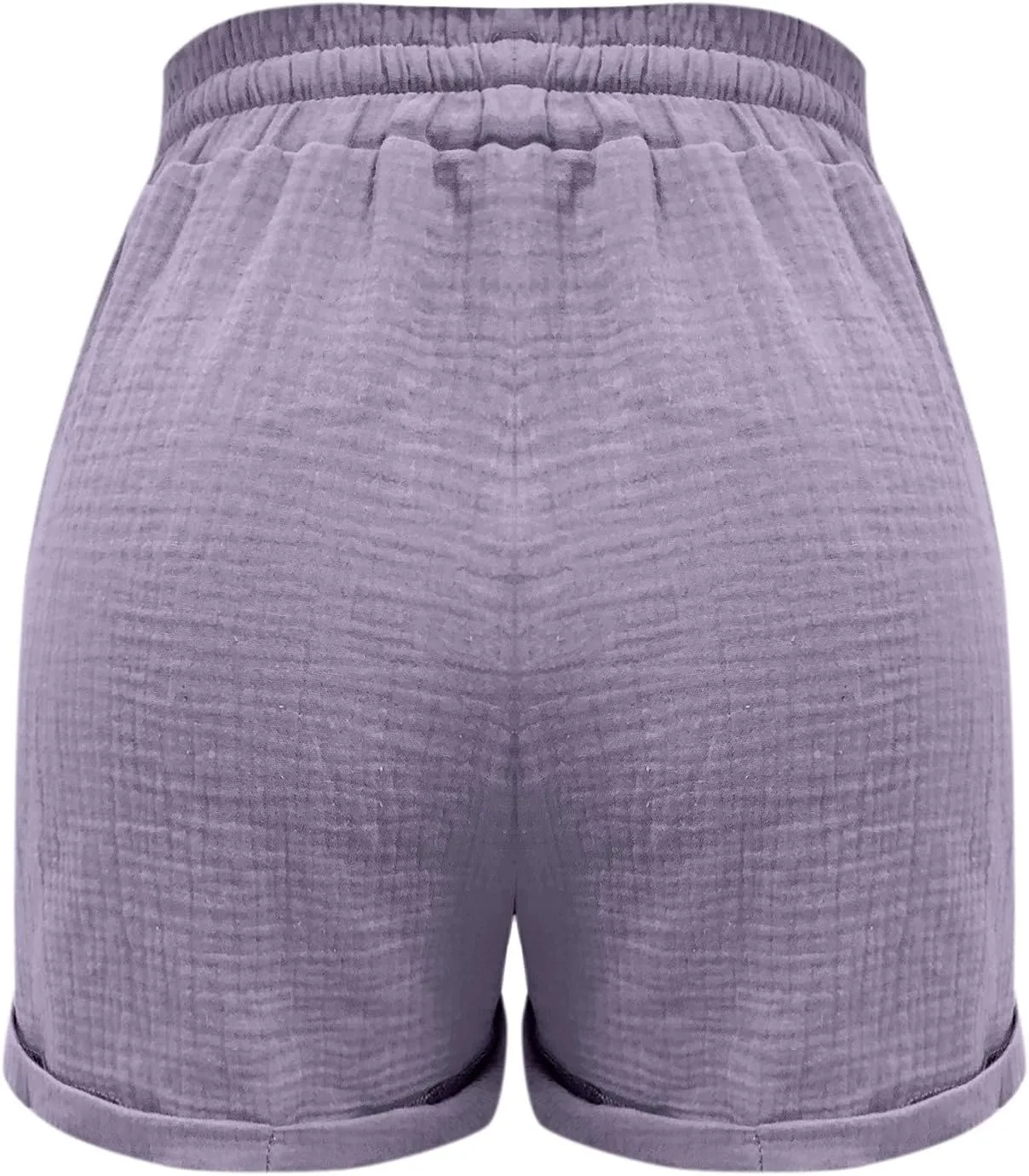 Льняные шорты женские Loose Fit Casual High Waisted с карманами и шнурком — фото 4