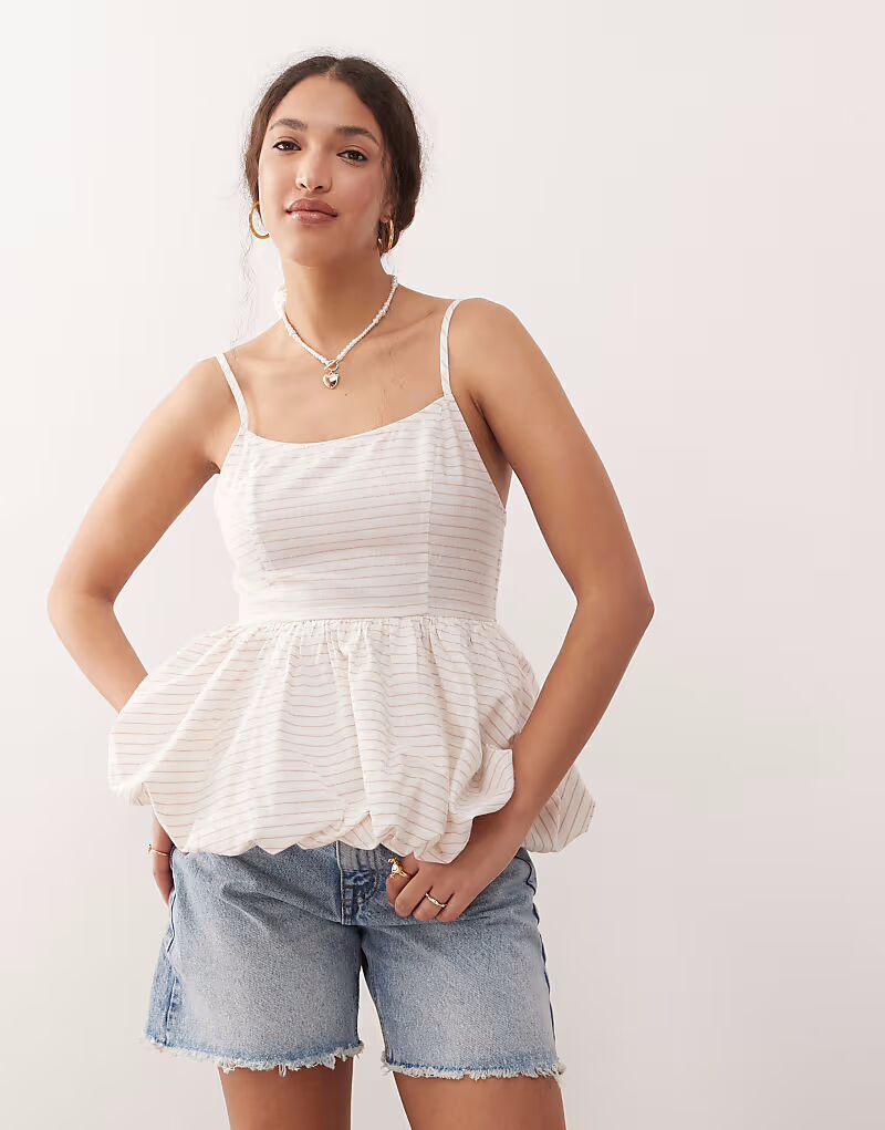 

Корсетный топ Miss Selfridge с пышными шариками в бежевую полоску