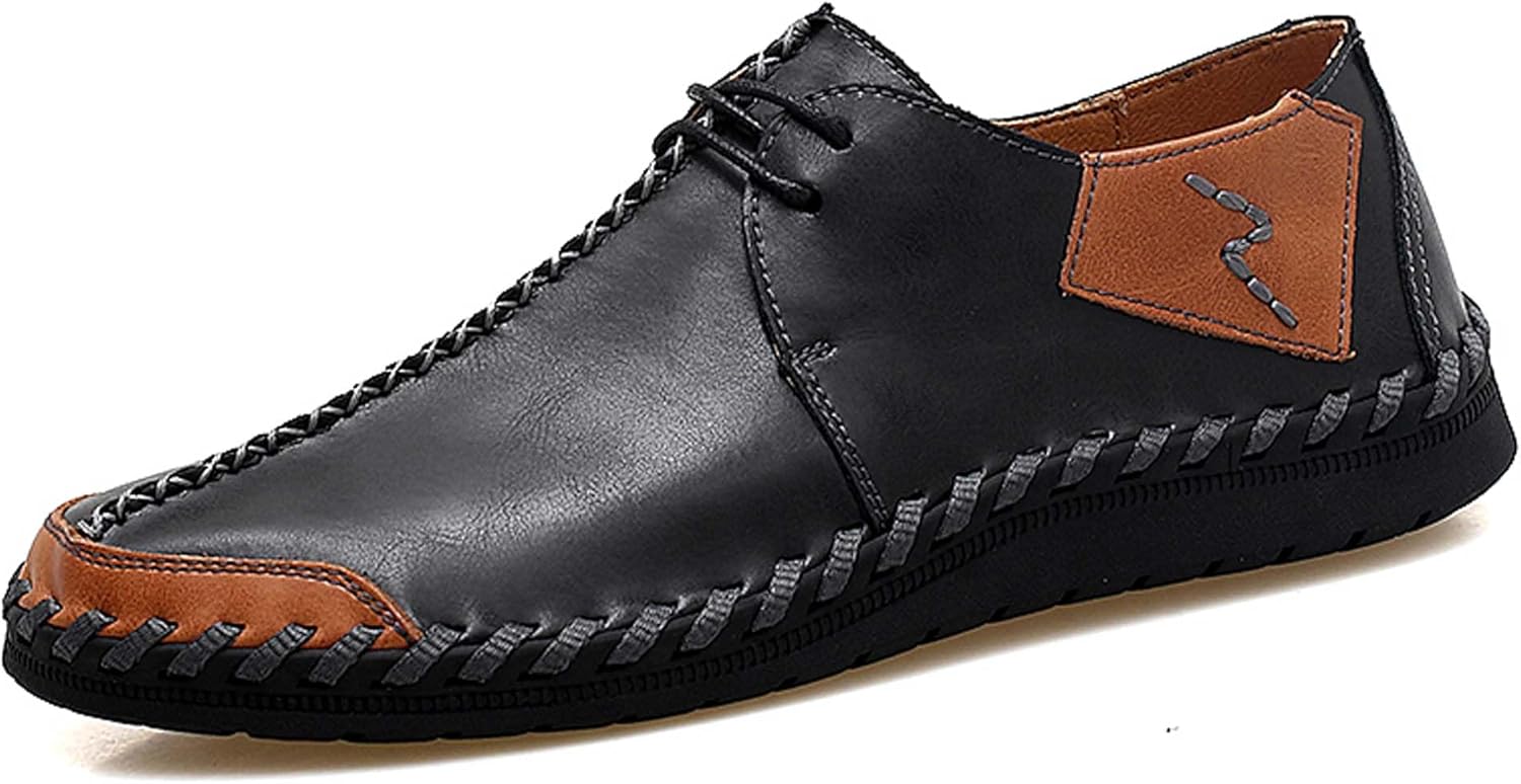 

Мужские лоферы со шнуровкой, деловые повседневные туфли, кожаные, легкие, удобные, на плоской подошве, для ходьбы, офисного дресс-кода, вождения, работы, формальные, лодочные туфли Generic, черный