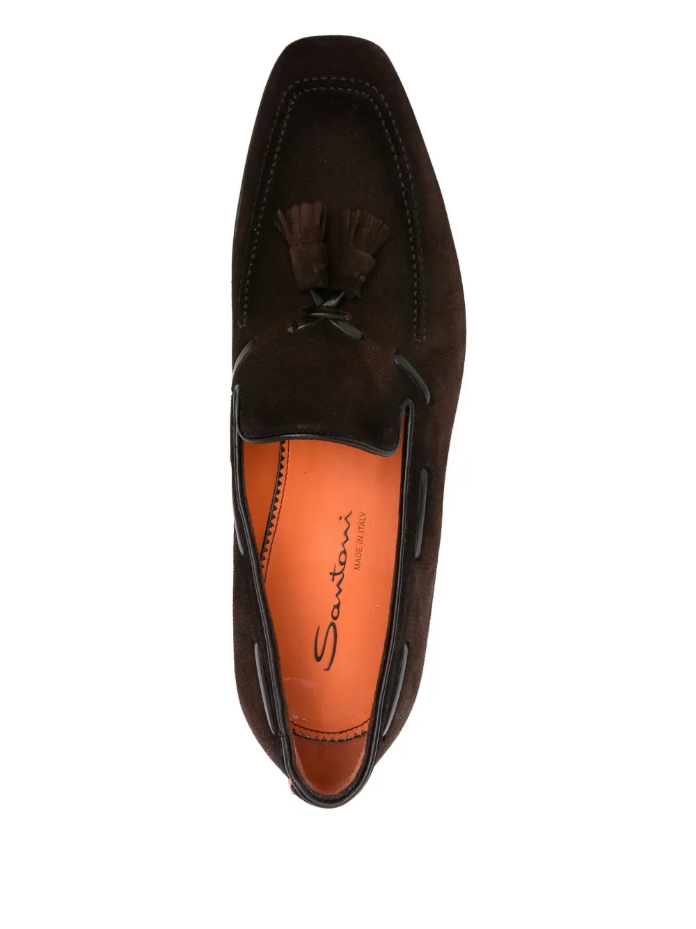 Замшевые туфли-лодочки с кисточками Santoni, коричневый — фото 4