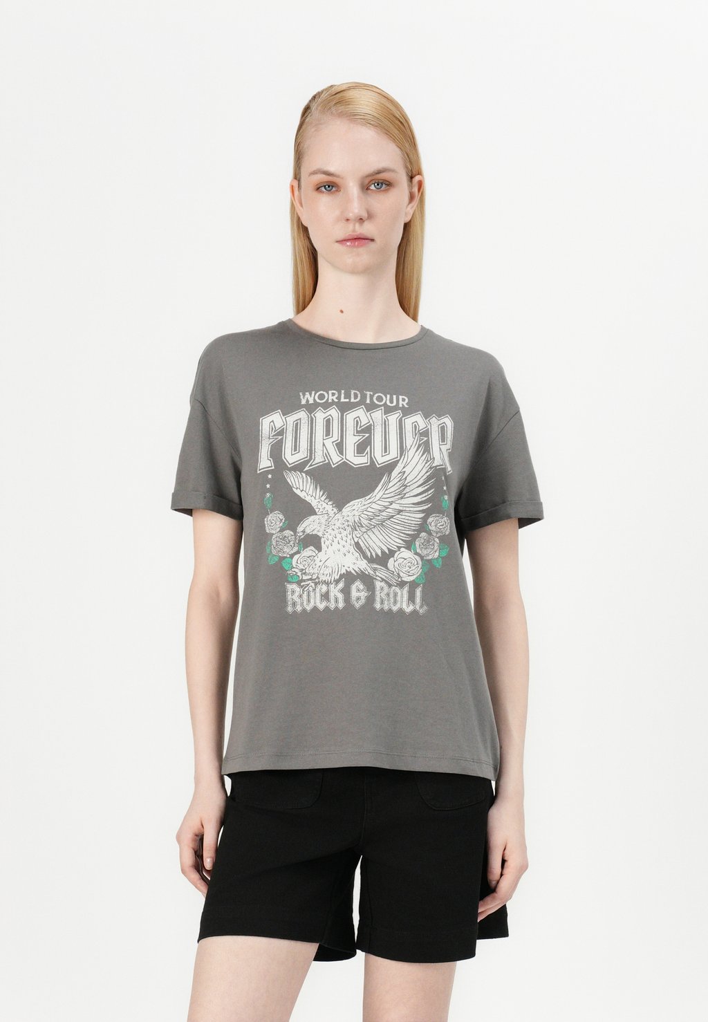 

Футболка с принтом NMBRANDY FRONTPRINT Noisy May, серый